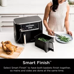 Ninja DZ550 Foodi 10 Quart 6-in-1 DualZone Smart XL Air Fryer with 2 Independent Baskets, Grey