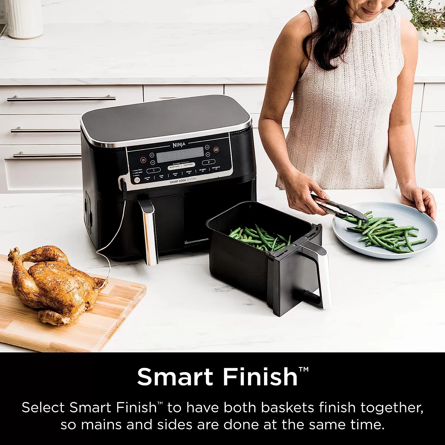 Ninja DZ550 Foodi 10 Quart 6-in-1 DualZone Smart XL Air Fryer with 2 Independent Baskets, Grey