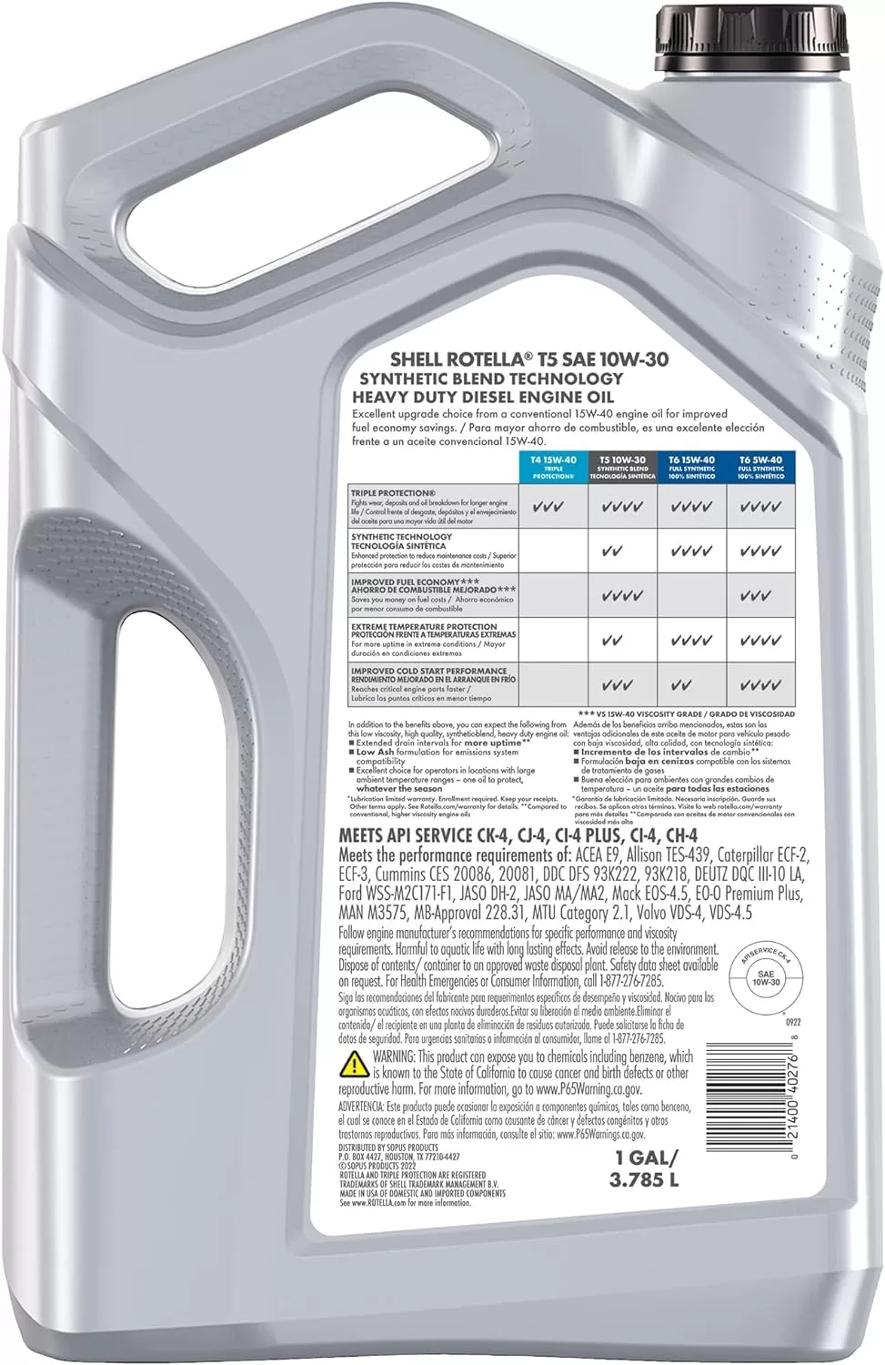 Shell Rotella T5 Synthetic Blend 10W-30 Diesel Engine Oil (1-Gallon, Case of 3)