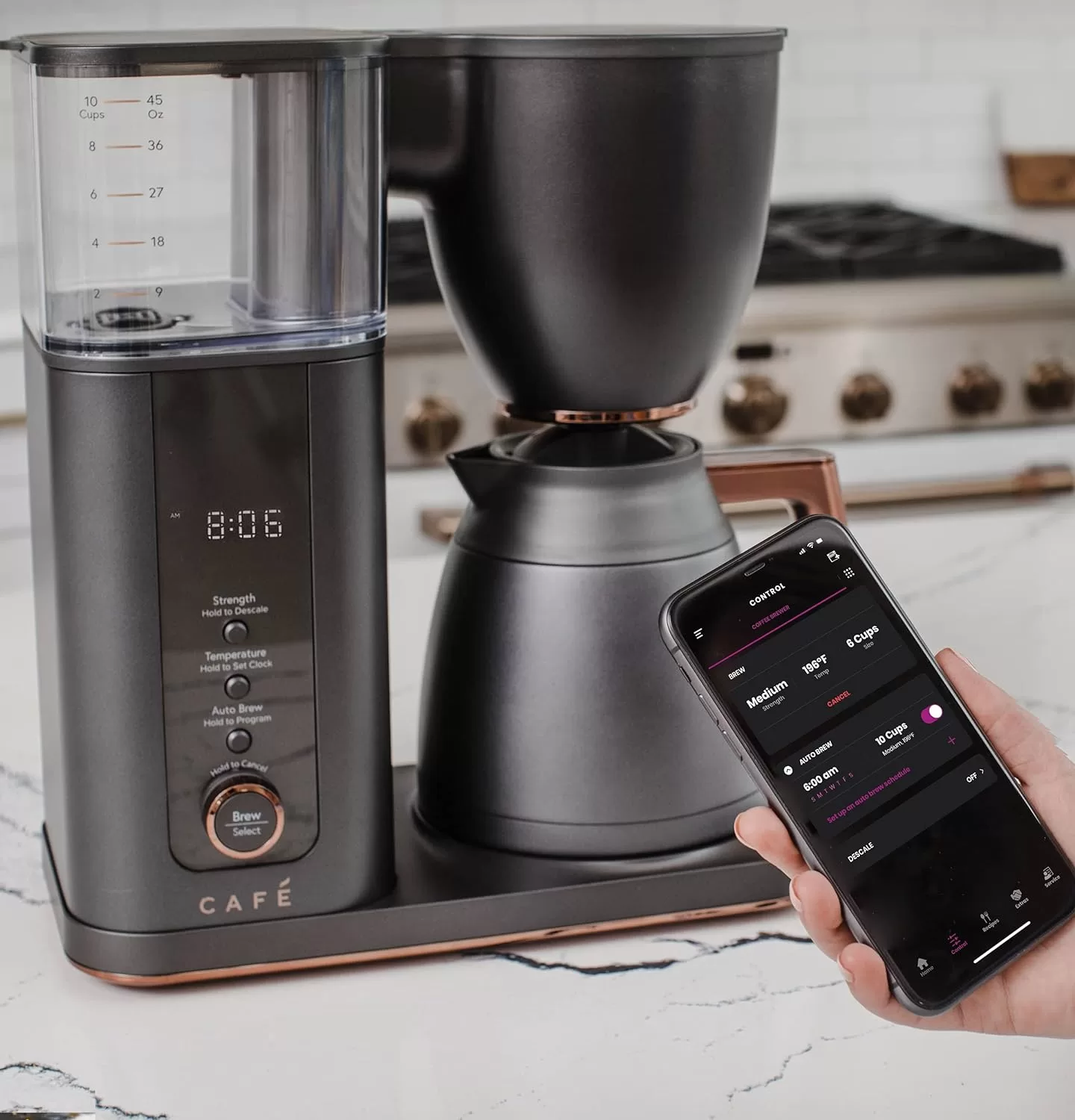 Café Specialty Drip Coffee Maker | 10-Cup Insulated Thermal Carafe | WiFi Enabled Voice-to-Brew Technology