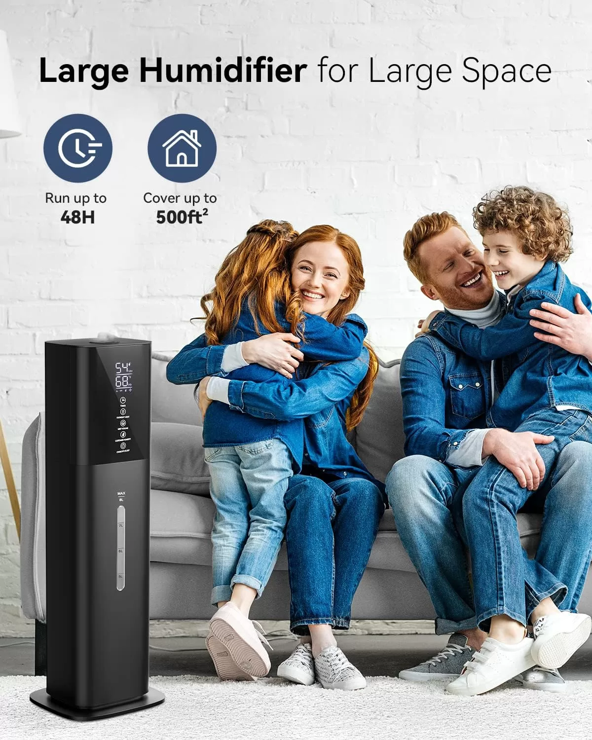 Let'me Humidifiers for Bedroom, 2.11Gal 8L Quiet Humidifiers for Large Room with Timer