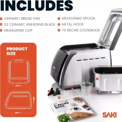 SAKI 3 LB Large Bread Maker Machine, 12-in-1 Programmable Large Bread Machine