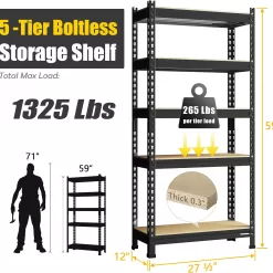 PrimeZone Storage Shelves 5 Tier Adjustable Garage Storage Shelving, 28