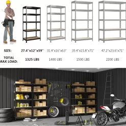 PrimeZone Storage Shelves 5 Tier Adjustable Garage Storage Shelving, 28