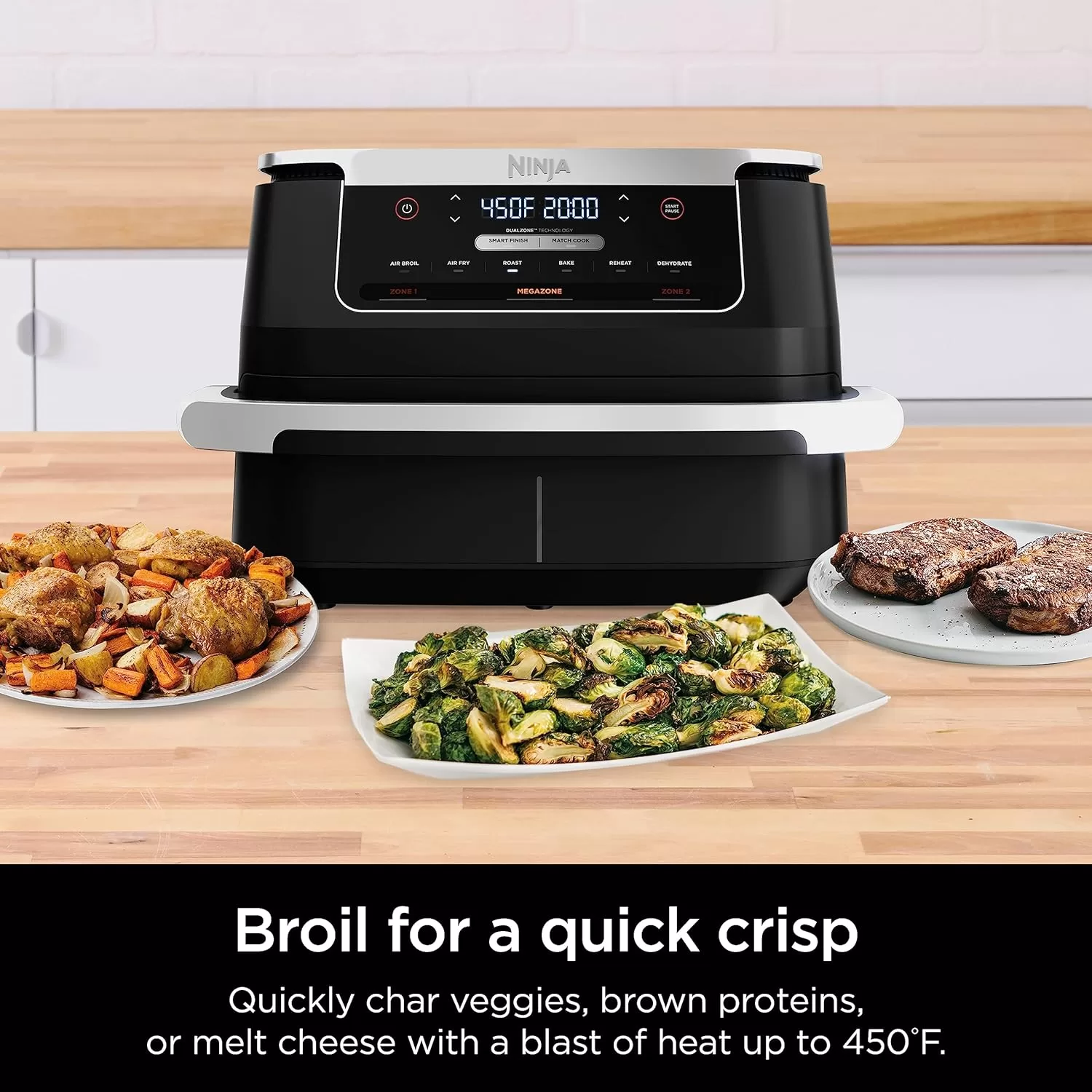 Ninja DZ071 Foodi 6-in-1 DualZone FlexBasket Air Fryer with 7-QT MegaZone & Basket Divider, Black