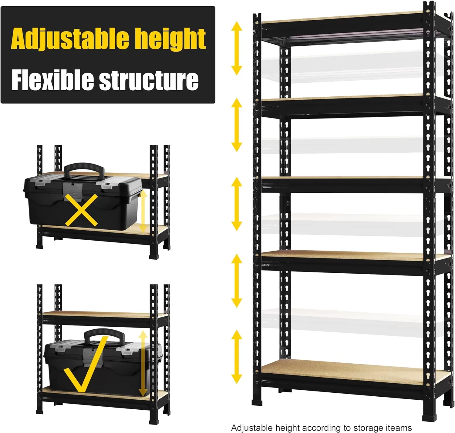 PrimeZone Storage Shelves 5 Tier Adjustable Garage Storage Shelving, 28" x 12" x 59", Black