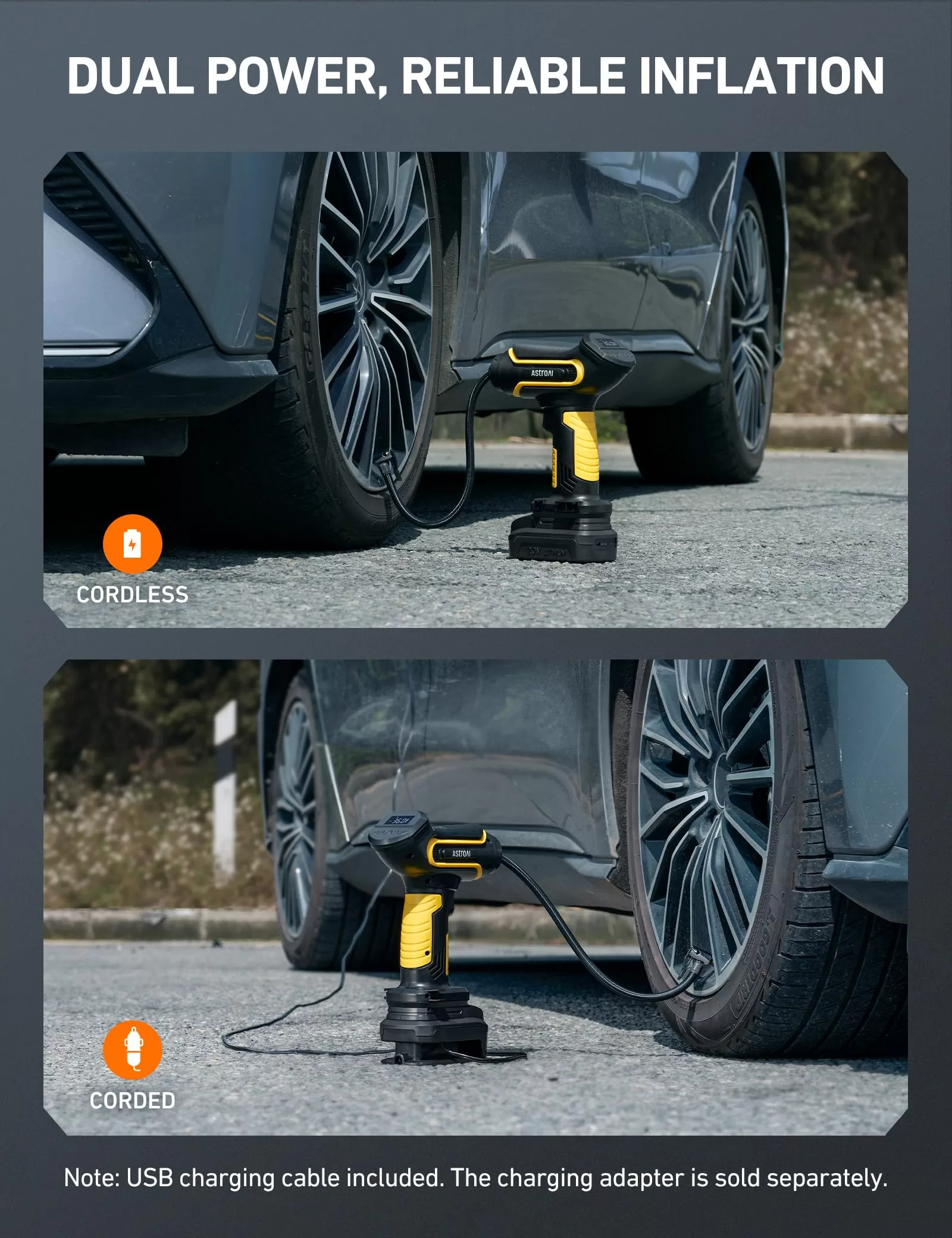 AstroAI Tire Inflator Air Compressor Cordless with 20V Rechargeable Li-ion Battery 150 PSI Portable Handheld Air Pump