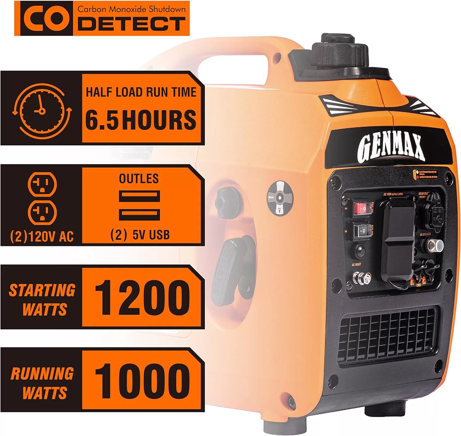 GENMAX Quiet Power Series Inverter Generator, Gas Powered, EPA Compliant