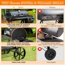 Sophia & William Heavy-Duty Charcoal Smoker Grills Extra Large Outdoor BBQ Gill