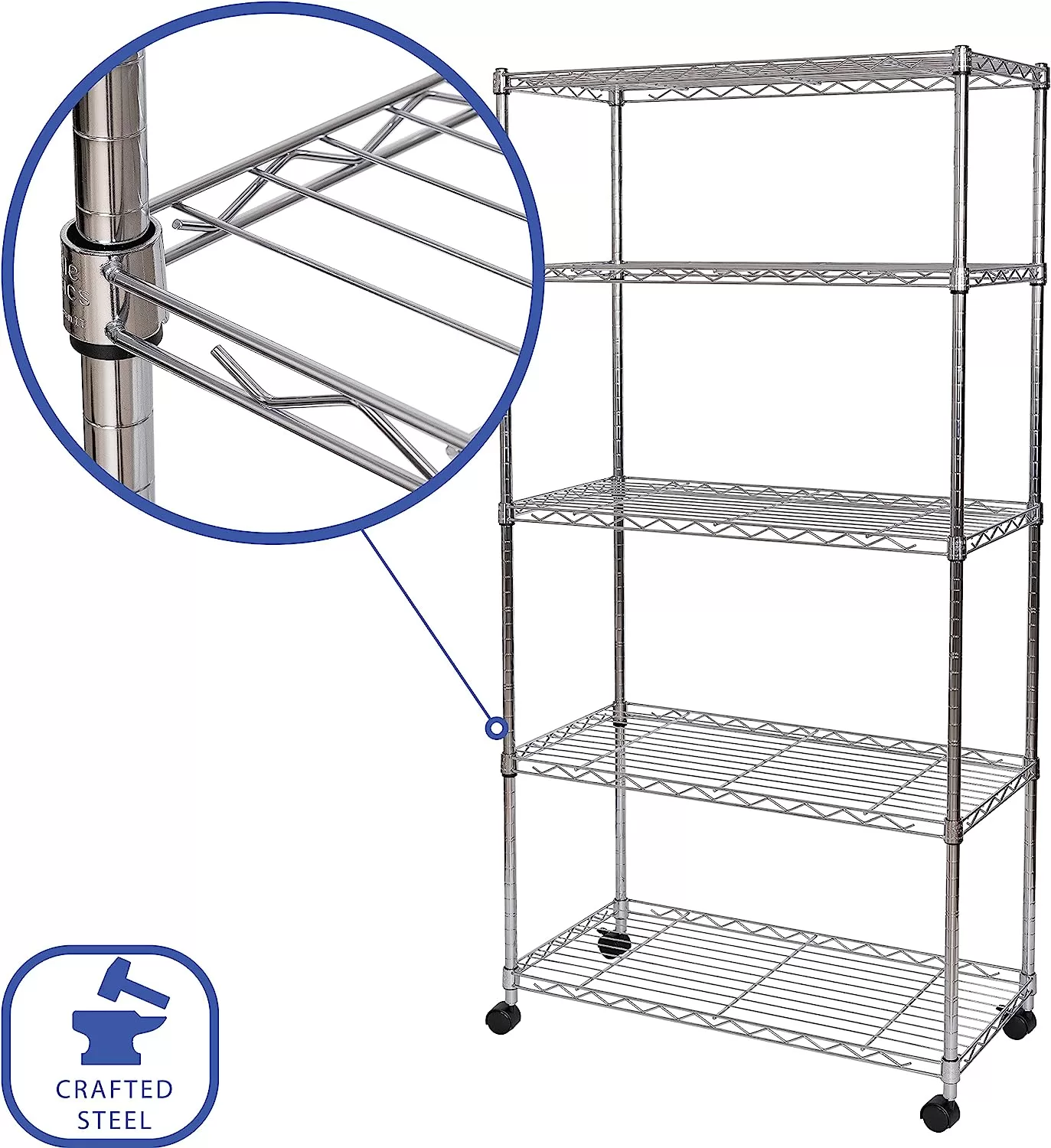 Seville Classics 5-Tier Wire Shelving with Wheels, 5-Tier, 30"" W x 14"" D (NEW MODEL), Chrome Plating, Plated Steel