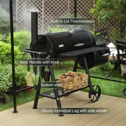 MFSTUDIO Heavy Duty Smoker, X-Large Charcoal Grill with Offset Smoker, 942 sq.in. Cooking Area, For Outdoor Camping Family & Friends Gathering, Black