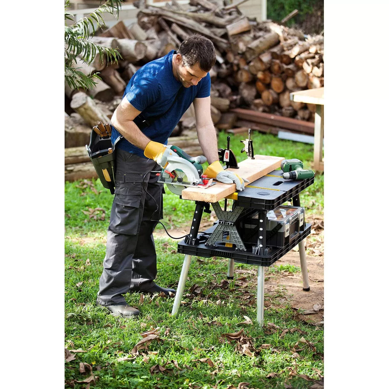 Keter Portable Folding Work Table Tool Storage Stand Workbench with 12 Inch Wood Clamps