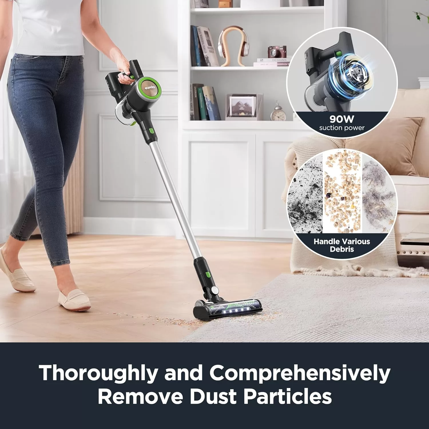 EUREKA Cordless Cleaner for Home, RapidClean Ultra 20kpa Powerful Suction for Hard Floor &Pet Hair,40min Runtime, NEC370GR, Green