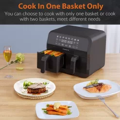CROWNFUL 8 Quart Air Fryer, 8 in 1 Dual Basket with Independent Temperature Control(50+ Recipes), 1700W, Black