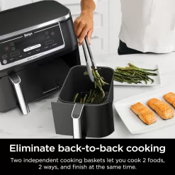 Ninja DZ550 Foodi 10 Quart 6-in-1 DualZone Smart XL Air Fryer with 2 Independent Baskets, Grey