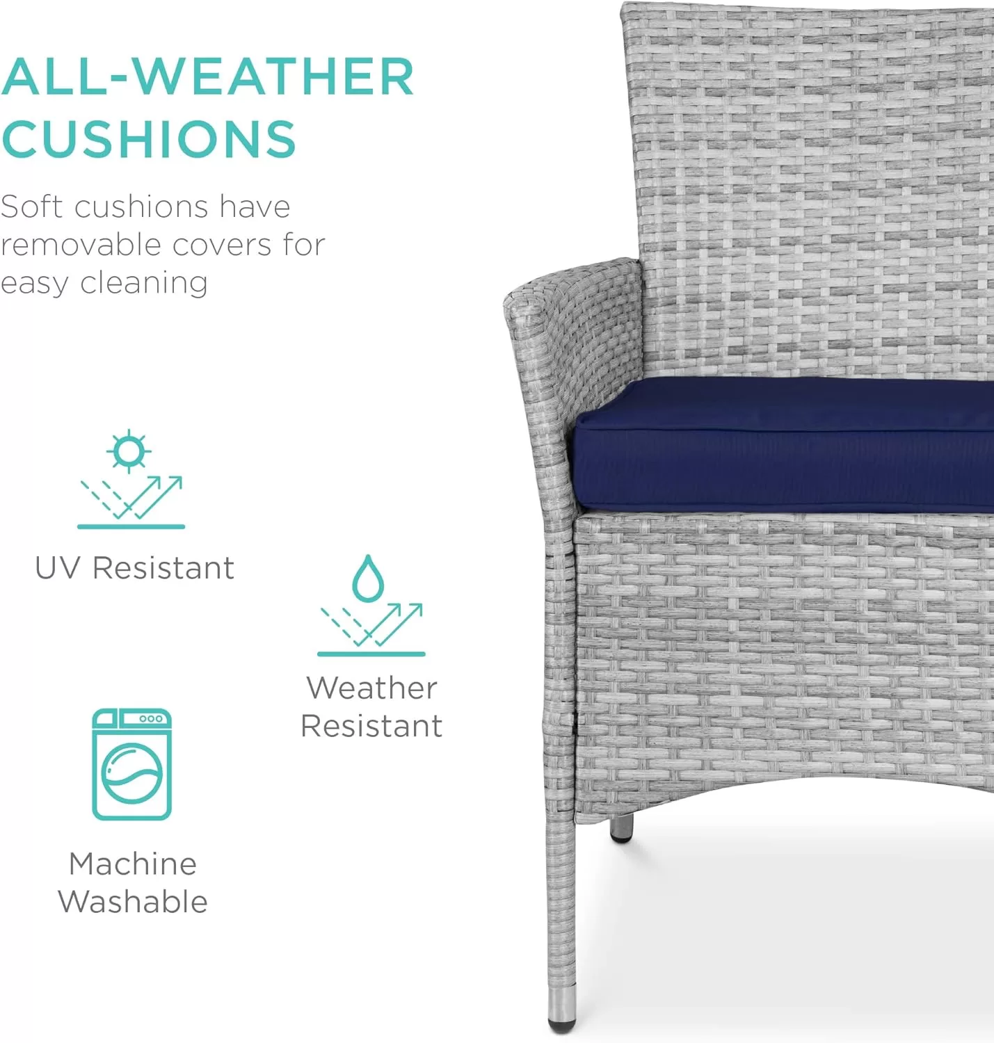 Best Choice Products 5-Piece Indoor Outdoor Wicker Dining Set Furniture - Navy