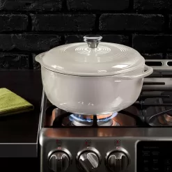 Lodge 6 Quart Enameled Cast Iron Dutch Oven with Lid – Oyster White