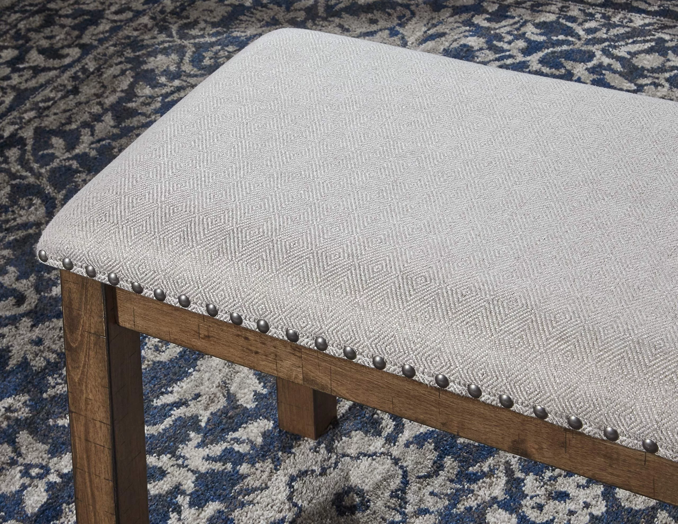 Signature Design by Ashley Moriville Casual Rustic Upholstered Dining Bench, Grey & Brown