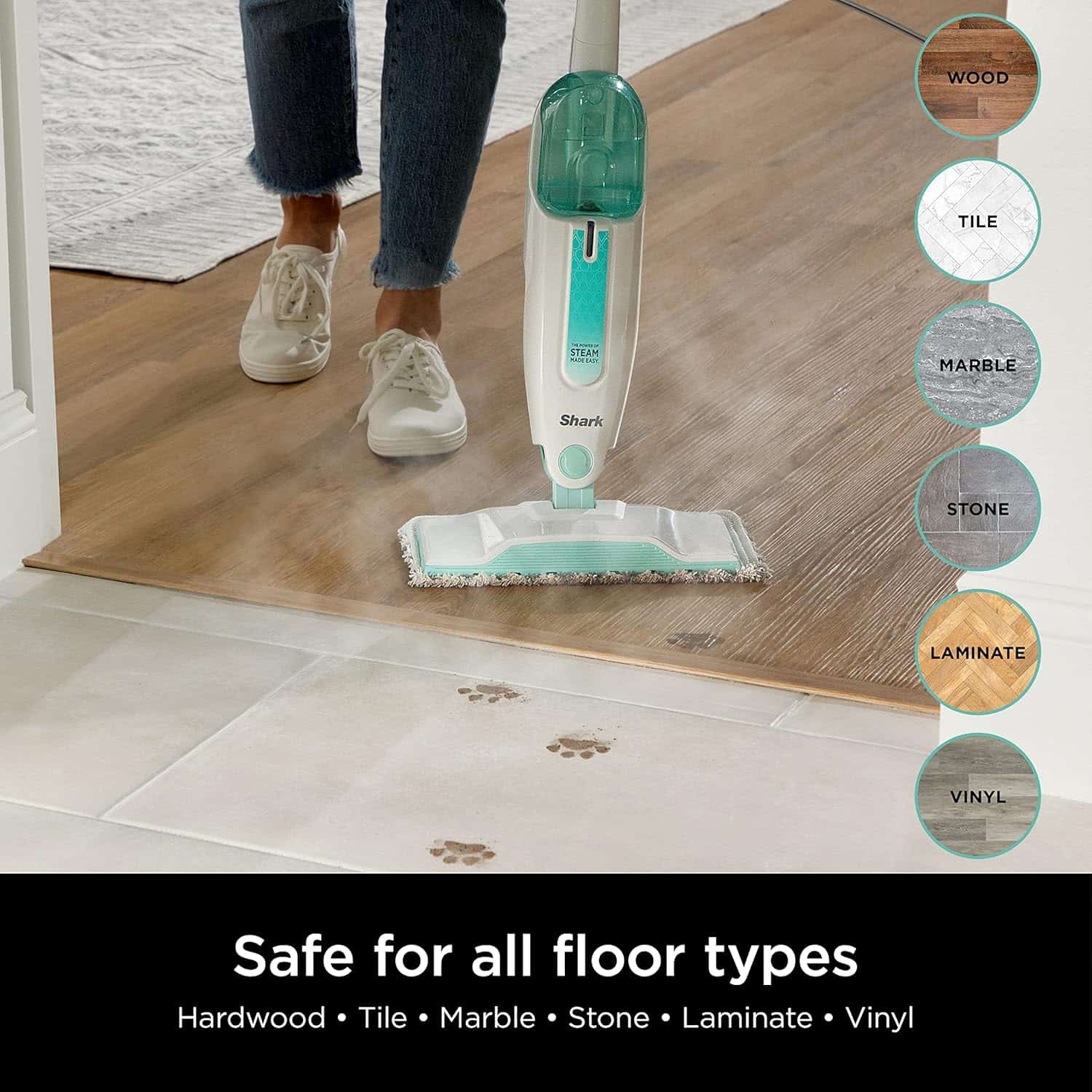 Shark S1000 Steam Mop with 2 Dirt Grip Pads, Lightweight, White/Seafoam - Image 4