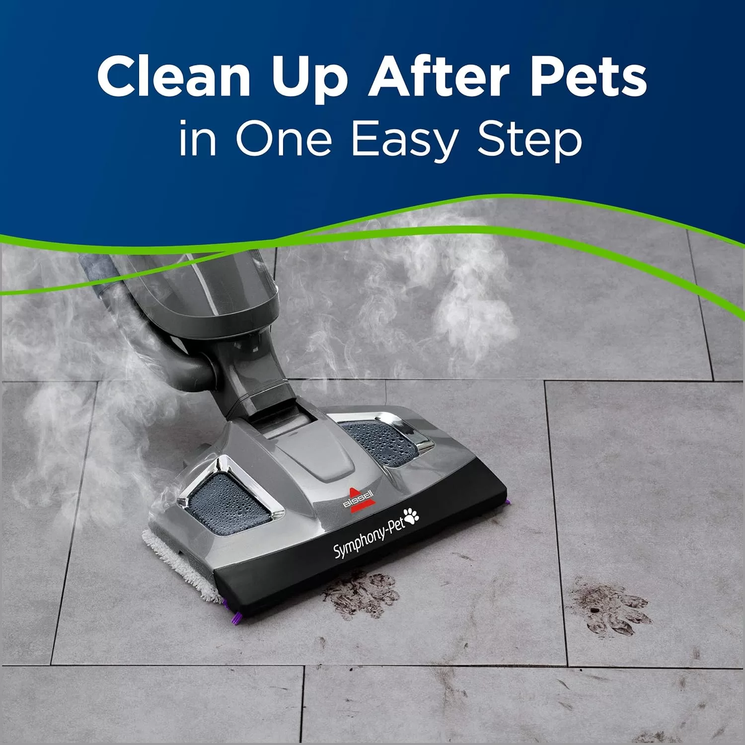 Bissell Symphony Pet Steam Mop and Steam Vacuum Cleaner for Hardwood and Tile Floors, 1543A,Purple, Sky Blue
