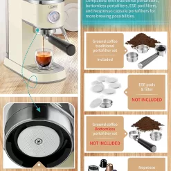 Gevi Espresso Machine 20 Bar, Professional Espresso Maker with Milk Frother Steam Wand, Compact Semi-Automatic Espresso Machines
