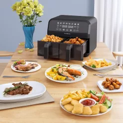 CROWNFUL 8 Quart Air Fryer, 8 in 1 Dual Basket with Independent Temperature Control(50+ Recipes), 1700W, Black
