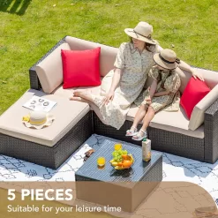 Devoko 5 Pieces Patio Furniture Sets All Weather Outdoor Sectional Patio Sofa Manual Weaving Wicker Rattan Patio Seating Sofas