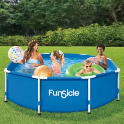 Summer Waves P2000830A Active 8ft x 30in Outdoor Round Frame Above Ground Swimming Pool Set, Blue