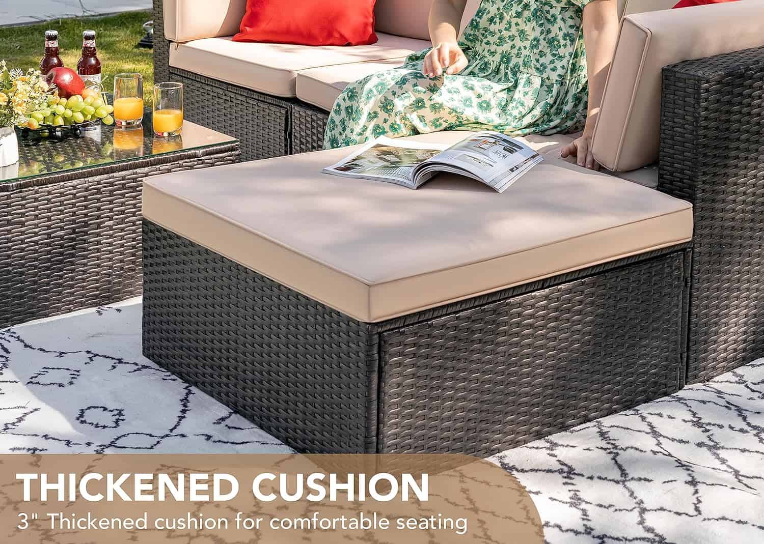 Devoko 5 Pieces Patio Furniture Sets All Weather Outdoor Sectional Patio Sofa Manual Weaving Wicker Rattan Patio Seating Sofas