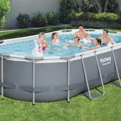 Bestway Power Steel 14' x 8'2" x 39.5" Oval Above Ground Pool Set | Includes 530gal Filter Pump, Ladder, ChemConnect Dispener