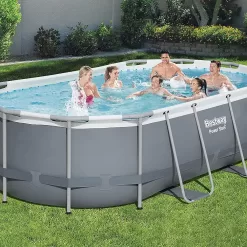 Bestway Power Steel 14' x 8'2" x 39.5" Oval Above Ground Pool Set | Includes 530gal Filter Pump, Ladder, ChemConnect Dispener