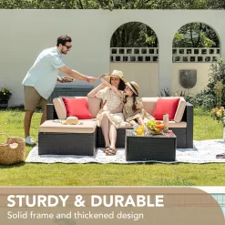 Devoko 5 Pieces Patio Furniture Sets All Weather Outdoor Sectional Patio Sofa Manual Weaving Wicker Rattan Patio Seating Sofas