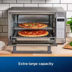 Oster Air Fryer Oven, 10-in-1 Countertop Toaster Oven Air Fryer Combo, 10.5" x 13" Fits 2 Large Pizzas, Stainless Steel,Silver
