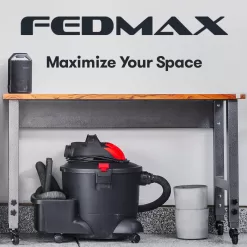 Fedmax Work Bench - 61" Rolling Portable Workbench for Garage - Metal with Acacia Hardwood Top, Adjustable Legs