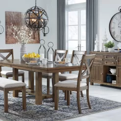 Signature Design by Ashley Moriville Casual Rustic Upholstered Dining Bench, Grey & Brown