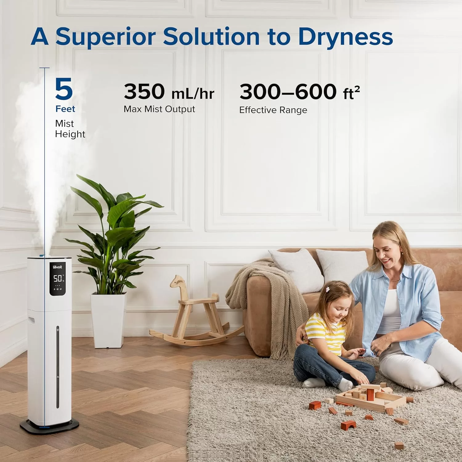 LEVOIT OasisMist 1000S (10L) Smart Humidifier for Home Large Room Bedroom, White