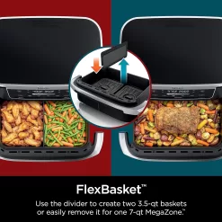 Ninja DZ071 Foodi 6-in-1 DualZone FlexBasket Air Fryer with 7-QT MegaZone & Basket Divider, Black