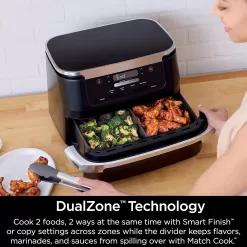 Ninja DZ071 Foodi 6-in-1 DualZone FlexBasket Air Fryer with 7-QT MegaZone & Basket Divider, Black