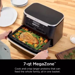 Ninja DZ071 Foodi 6-in-1 DualZone FlexBasket Air Fryer with 7-QT MegaZone & Basket Divider, Black