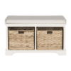 SAFAVIEH Home Collection Freddy Vintage White/ Wicker Basket 2-Drawer Storage Bench with Cushion (Fully Assembled)
