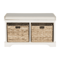 SAFAVIEH Home Collection Freddy Vintage White/ Wicker Basket 2-Drawer Storage Bench with Cushion (Fully Assembled)