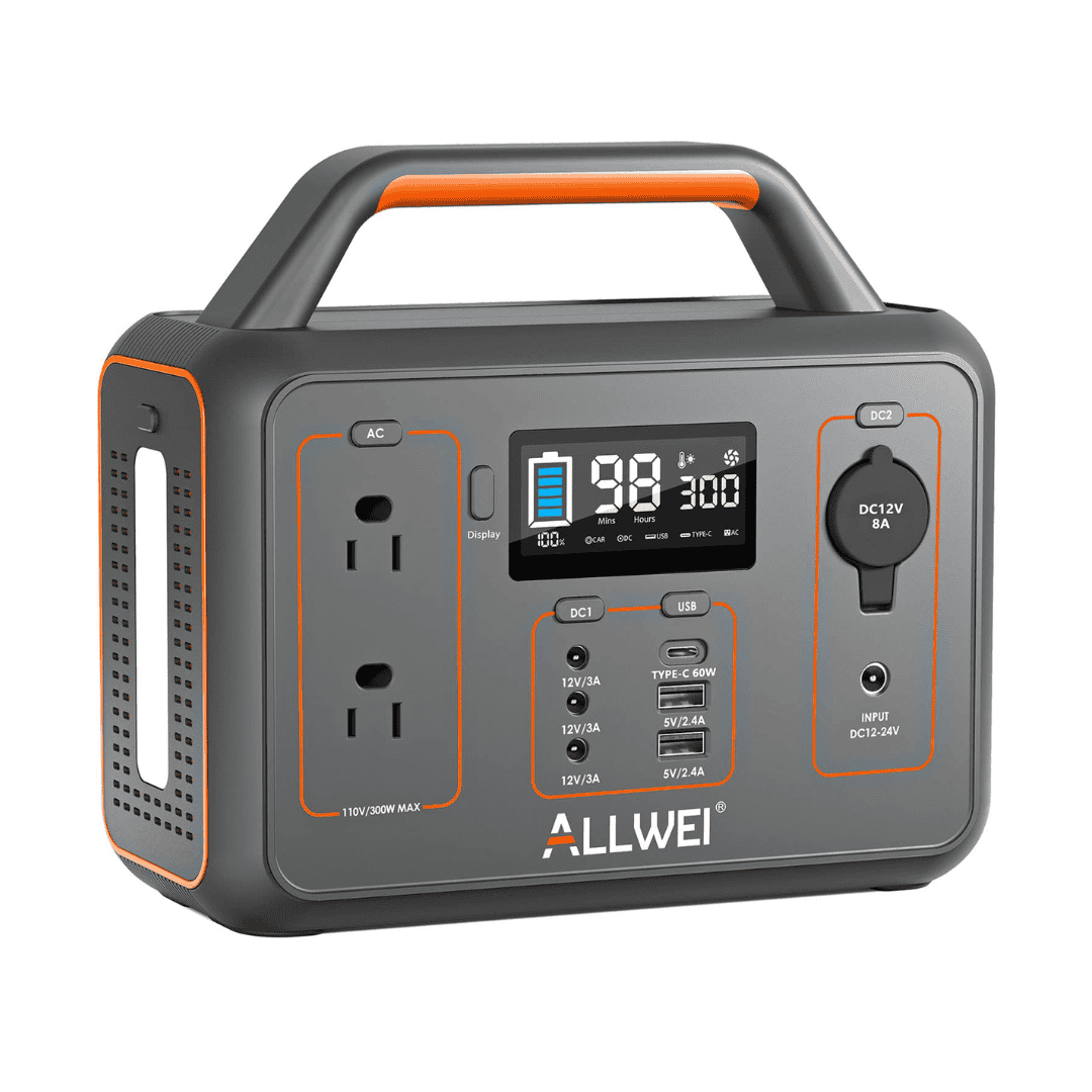ALLWEI Portable Power Station 300W(Peak 600W), 280Wh Solar Generator with USB-C PD60W