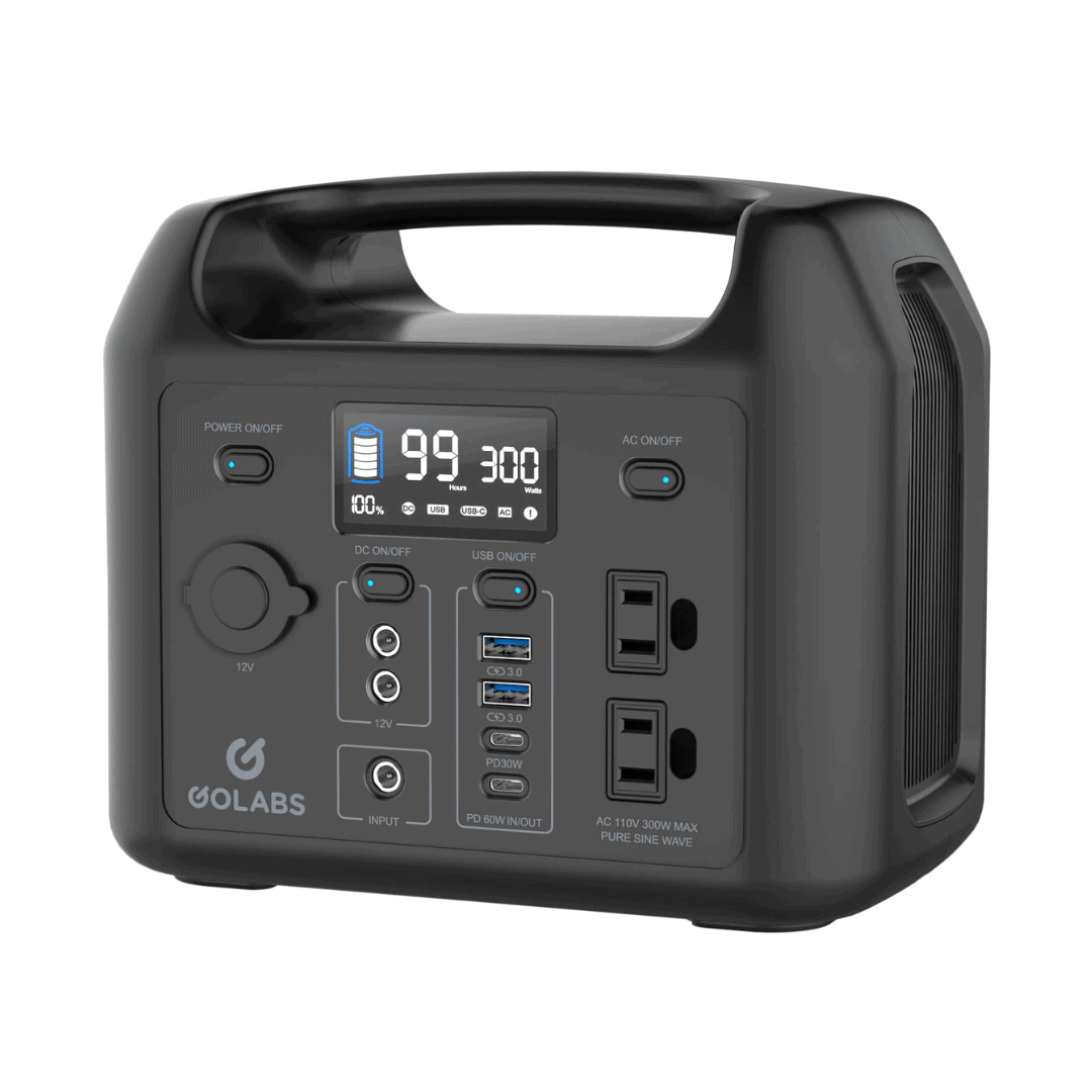 GOLABS R300 Portable Power Station, 299Wh LiFePO4 Battery Backup with 300W Pure Sine Wave AC Peak 500W