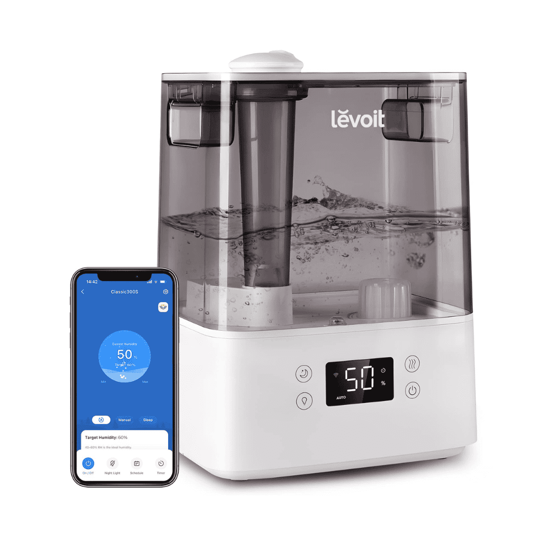 LEVOIT Humidifiers for Bedroom Large Room Home, (6L) Cool Mist Top Fill Essential Oil Diffuser, Gray