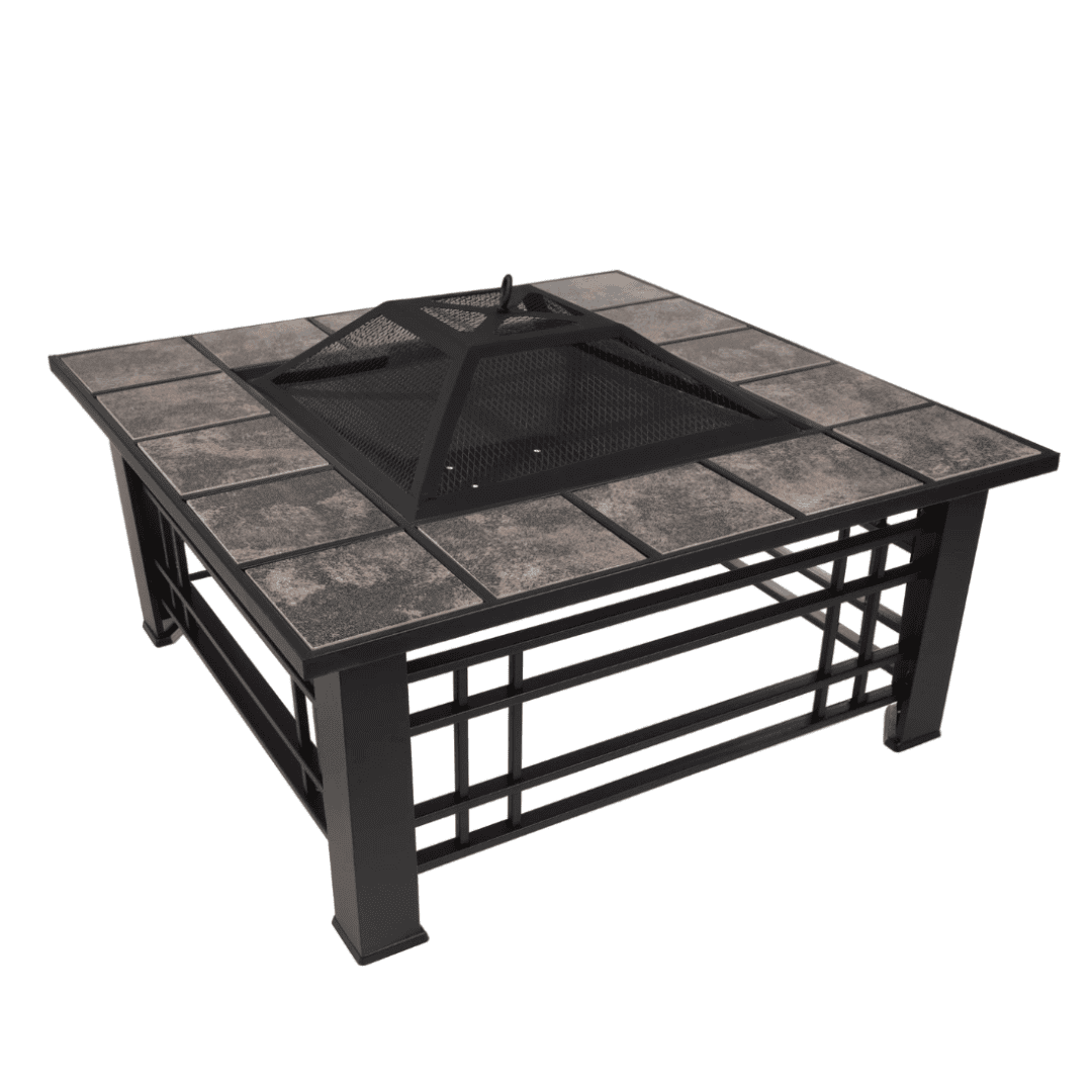 Nature Spring 4-Piece Wood-Burning Fire Pit Set 32-in W Black with Orange Steel Wood-Burning Fire Pit