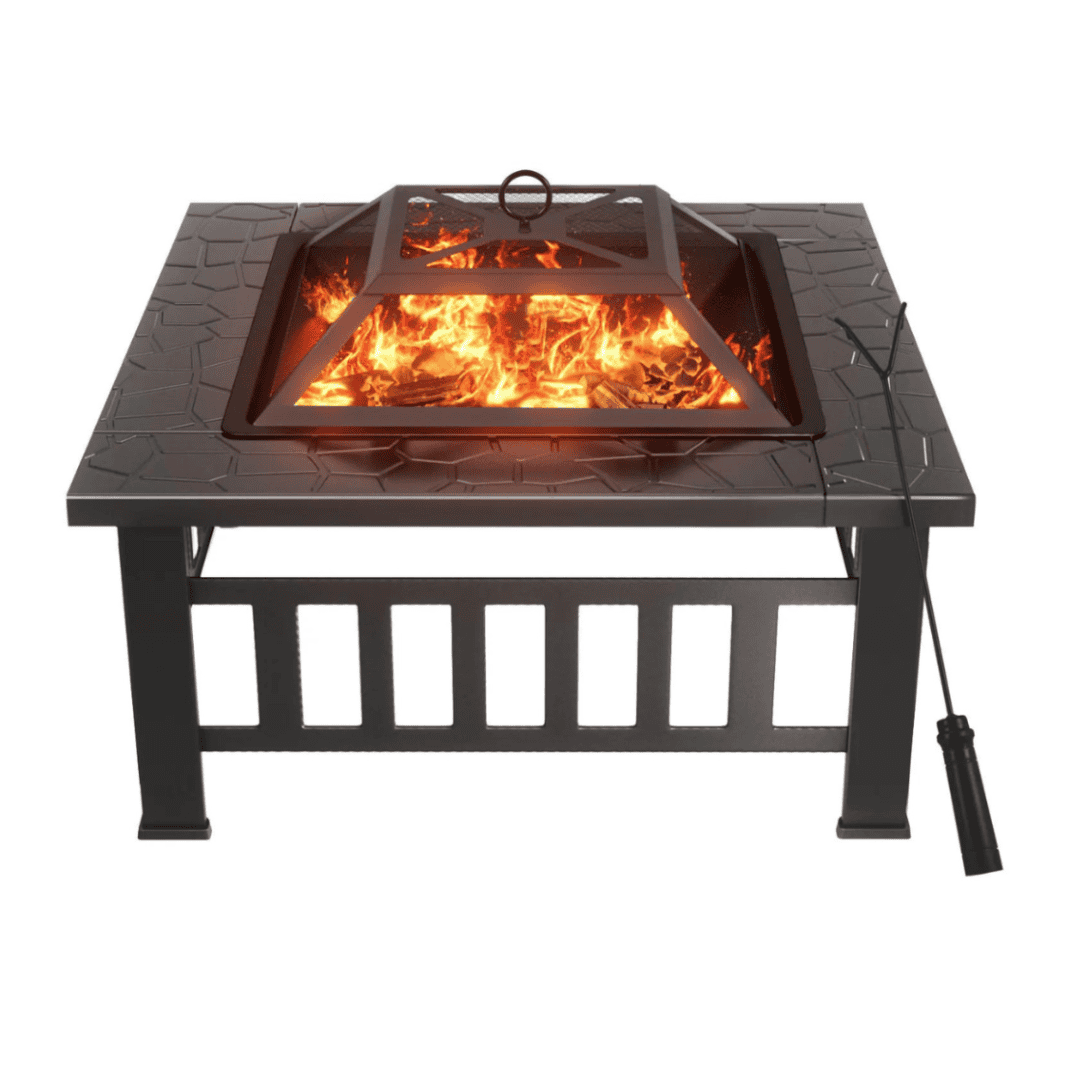 Vineego 32-in W Black Stainless Steel Wood-Burning Fire Pit
