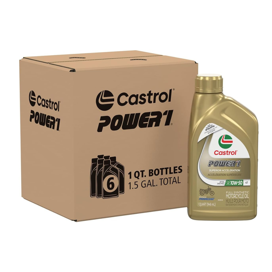 Castrol Power1 4T 10W-50 Full Synthetic Motorcycle Oil, 1 Quart, Pack of 6