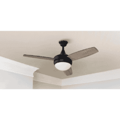 Harbor Breeze Beach Creek 44-in Matte Black Integrated LED Indoor Downrod or Flush Mount Ceiling Fan with Light and Remote (3-Blade)