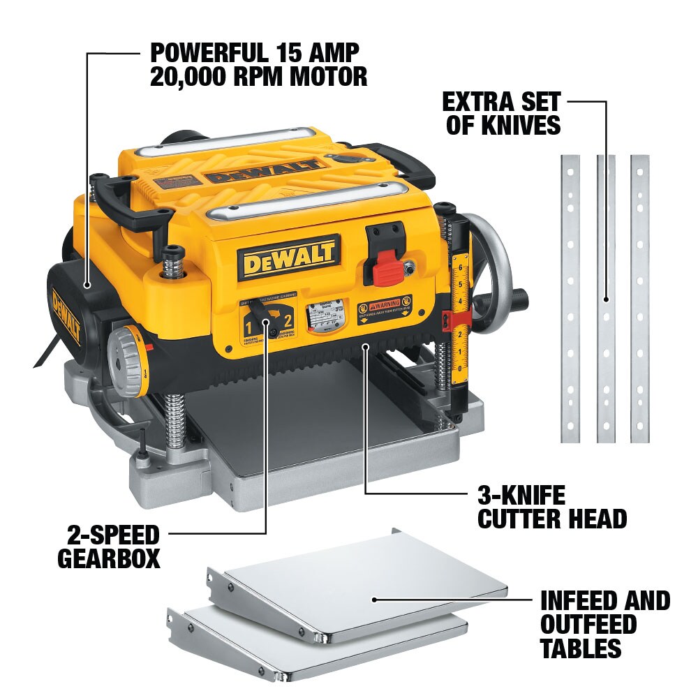 DEWALT DW735X 15 Amp Corded 13 in. Heavy-Duty 2-Speed Bench Planer with (3) Knives, In Feed Table and Out Feed Table - Image 2