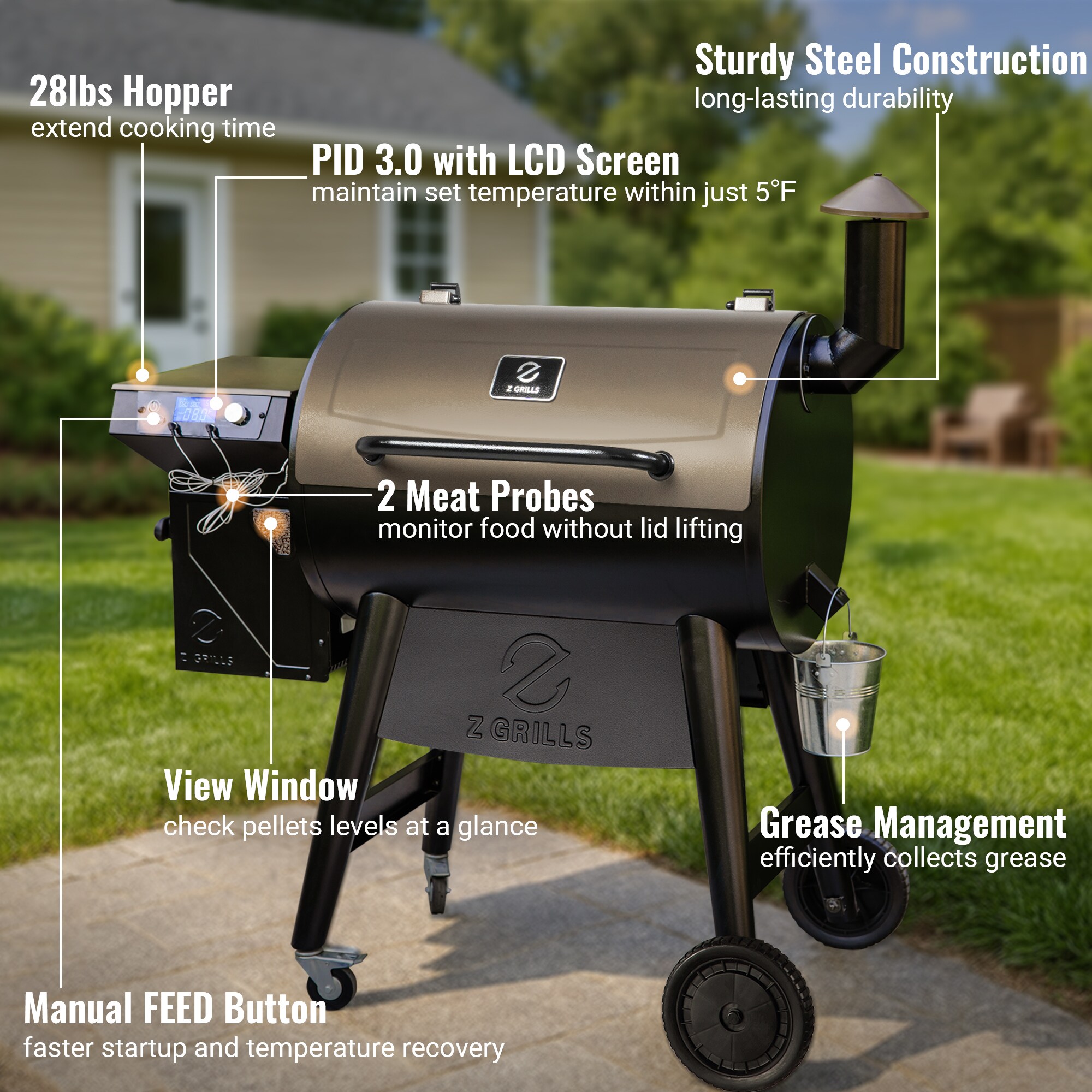 Z GRILLS ZPG-7002C3E 694 sq. in. Wood Pellet Grill and Smoker PID, Stainless Steel - Image 3